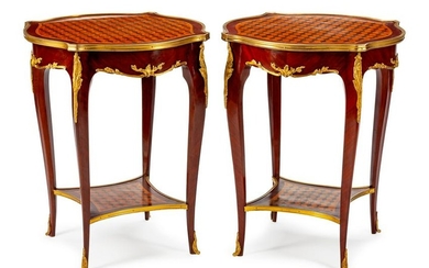 A Pair of Louis XV Style Gilt-Bronze-Mounted Parquetry