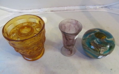 A Mdina glass vase and two other glass vases