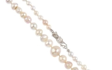 A natural pearl single-strand necklace. Comprising a