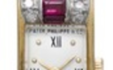 PATEK PHILIPPE | A YELLOW GOLD DIAMOND AND RUBY SET BRACELET WATCH MVT 840863 CASE 617819 MADE IN 1938