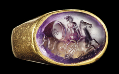A ROMAN AMETRINE RINGSTONE WITH THETIS RIDING A HIPPOCAMP, CIRCA MID 1ST CENTURY B.C.