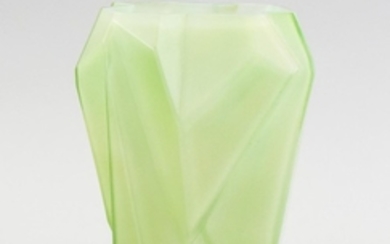 RUBA ROMBIC CASED JADE GLASS VASE Reuben Haley for Consolidated Lamp & Glass Company. Height 6".