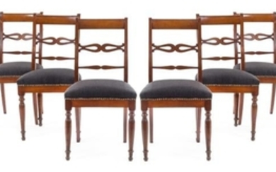 A Set of Six Italian Fruitwood Dining Chairs