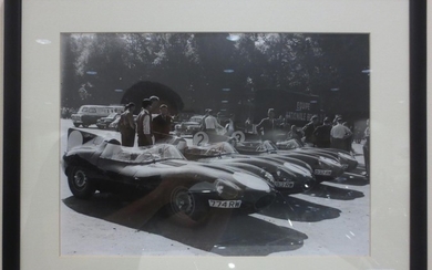 Six monochrome motorsport photographs