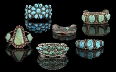 Six Silver & Turquoise Bracelets