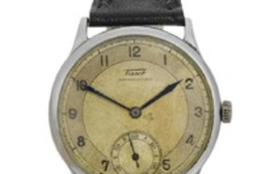 TISSOT | AN OVERSIZED CHROME-PLATED AND STAINLESS STEEL WRISTWATCH REF UK 900925 CASE 722347 CIRCA 1935