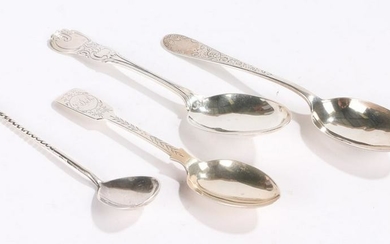 Two Victorian silver dessert spoons, Victorian silver