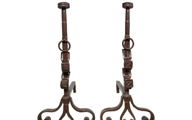Pair of wrought iron firedogs dated 18th C. Haut. …