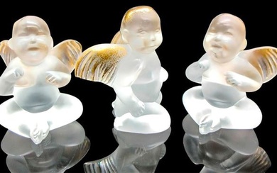 3pc Lalique Frosted Crystal Figurines, Elton John Cherubs