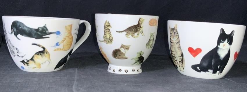 4 PCs PORTOBELLO By Design Porcelain Cat Mugs