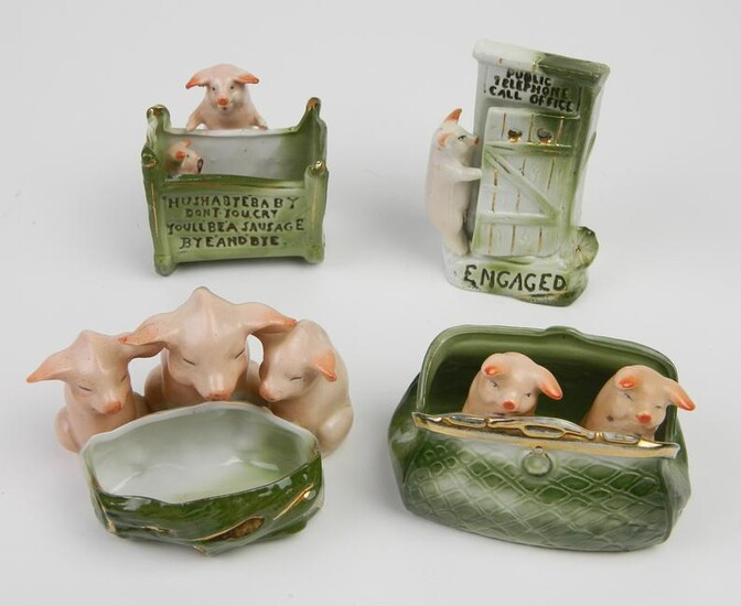 4 Vintage German porcelain fairing pigs