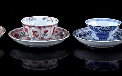4 porcelain cups and saucers with different decor