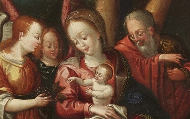 Flemish School 16th century - The Holy Family with Adoring Angels