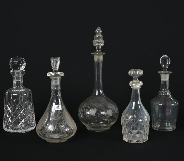(5) Clear Crystal Decanters