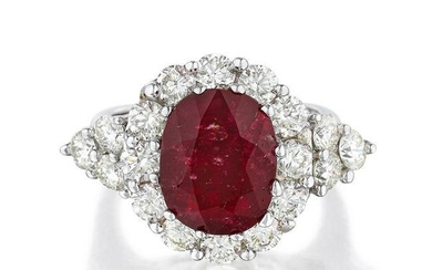 5.01-Carat Burmese Unheated Ruby and Diamond Ring