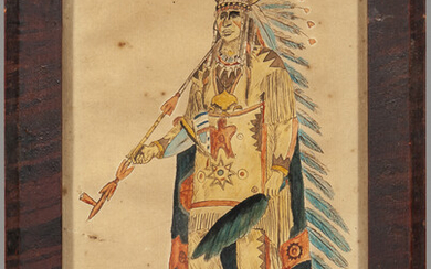 Watercolor Depicting a Plains Indian Chief