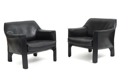 Mario Bellini: A pair of easy chairs upholstered with black leather. Model CAB 415. Manufactured and marked by Cassina. (2)