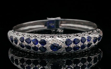 5.50ctw Blue Sapphire, 0.50ctw Diamond and 18K Bangle