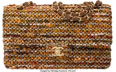 58028: Chanel Orange & Brown Tweed Medium Double Flap B