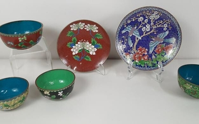 6 Cloisonne Bowls and Plates