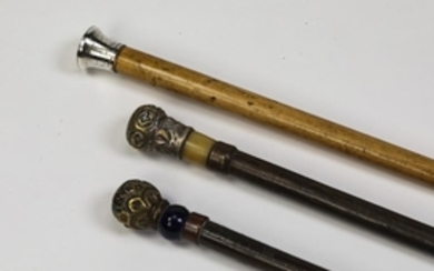 (3) Swagger sticks including (1) sterling silver knob