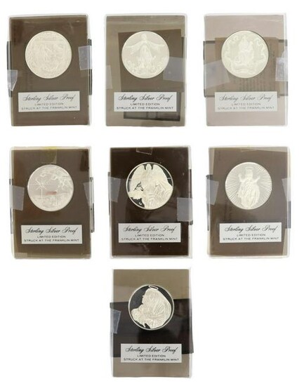 (7) FRANKLIN MINT RELIGIOUS STERLING SILVER MEDALS