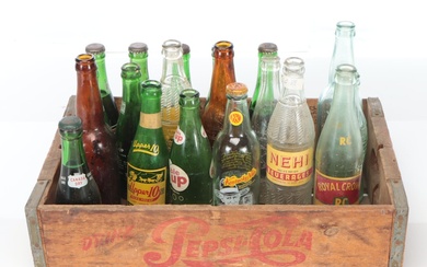7-Up, Upper 10, Royal Crown Glass Bottles with Pepsi-Cola Wood Crate and More