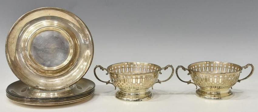 8) R. WALLACE & SONS STERLING CUP FRAMES & SAUCERS