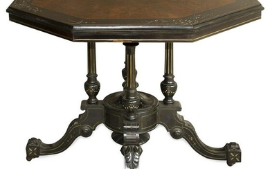 Octagonal shaped table, 19th century. Black ebonized