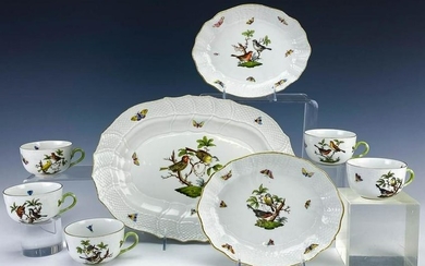 8pc Herend Rothschild Bird Cups Serving Tray Bowls