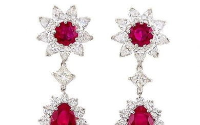 Pair of Platinum, Ruby and Diamond Pendant-Earclips
