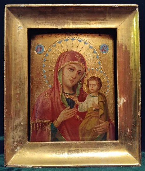 Antique 1880-90s Russian Icon of Iverskaya Mother of