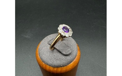 9ct Yellow Gold Diamond & Amethyst Cluster Ring Size N - 3.2...