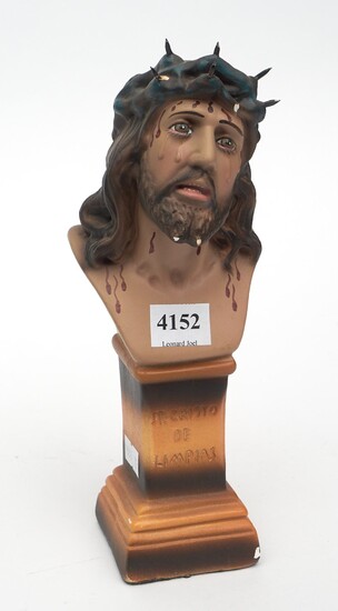 A 19TH CENTURY FRENCH GESSO PAINTED PLASTER ST CRISTO DE LIMPIAS WEEPING JESUS FIGURE