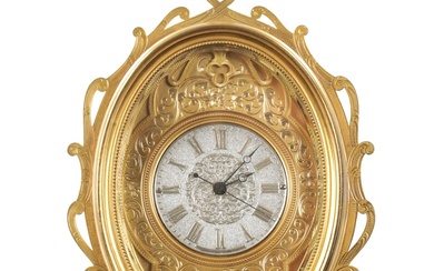 A 19TH-CENTURY FRENCH ORMOLU STRUT CLOCK, the oval case...
