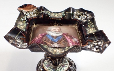 A 19th century Limoges enamel small tazza decorated portrait...