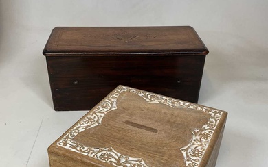 A 19th century inlayed music box case (case only), width...