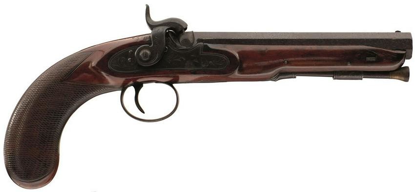 A 40-BORE PERCUSSION TRAVELLING PISTOL BY SIMMONS