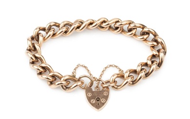A 9ct gold curb link bracelet, with padlock clasp and...