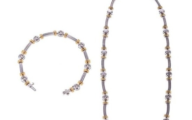A Bezel-Set Diamond Necklace & Bracelet Set in 14K