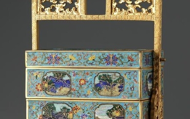 A CHINESE CLOISONNÃ‰ ENAMEL THREE-TIERED LUNCH BOX