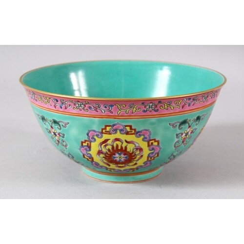 A CHINESE FAMILLE ROSE TURQUOISE GLAZE PORCELAIN BOWL - the ...
