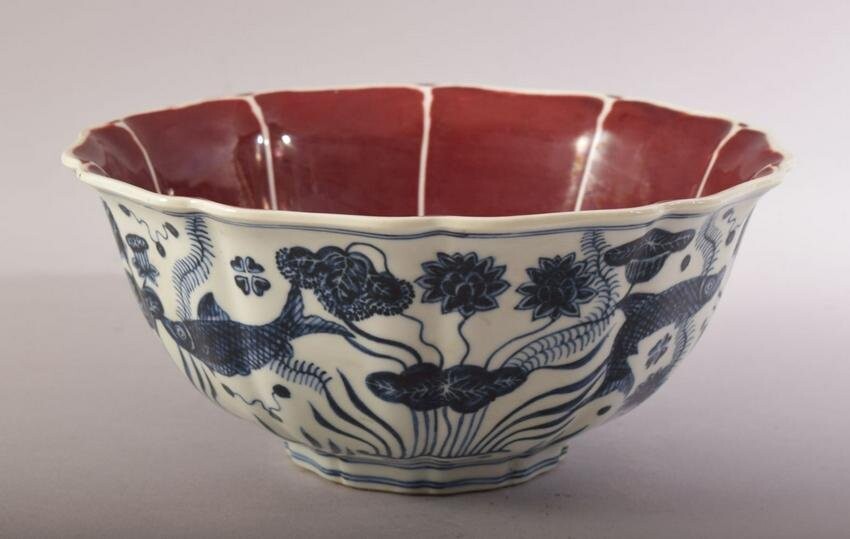 A CHINESE MING STYLE COPPER RED, BLUE & WHITE PORCELAIN