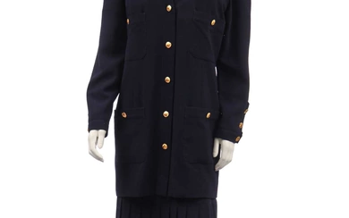 A Chanel navy moss crêpe suit, 1980s