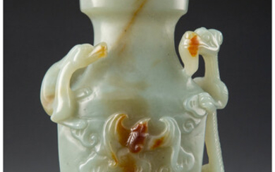 A Chinese Carved Celadon Jade Covered Vase