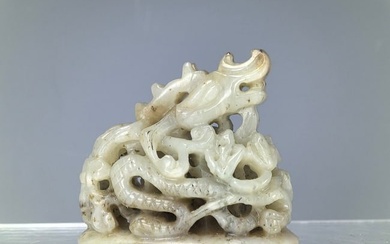 A Chinese Detail Carved Jade Dragon Statue