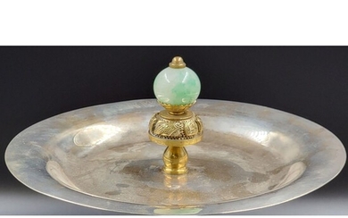 A Chinese Jade Hat Finial Mounted On Sterling Silver