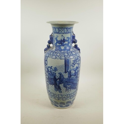 A Chinese blue and white porcelain vase with two fo dog hand...