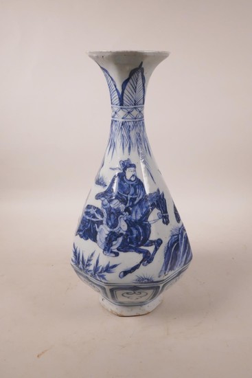 A Chinese blue and white pottery pear shaped vase of octagon...