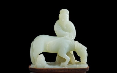 A Chinese carved white jade 'Bole and horse' figure, 18th century